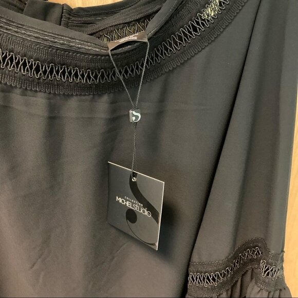 MICHEL  STUDIO Sz 24 Plus Size Embroidery Flute Sleeve Boatneck Top - Picture 2 of 8